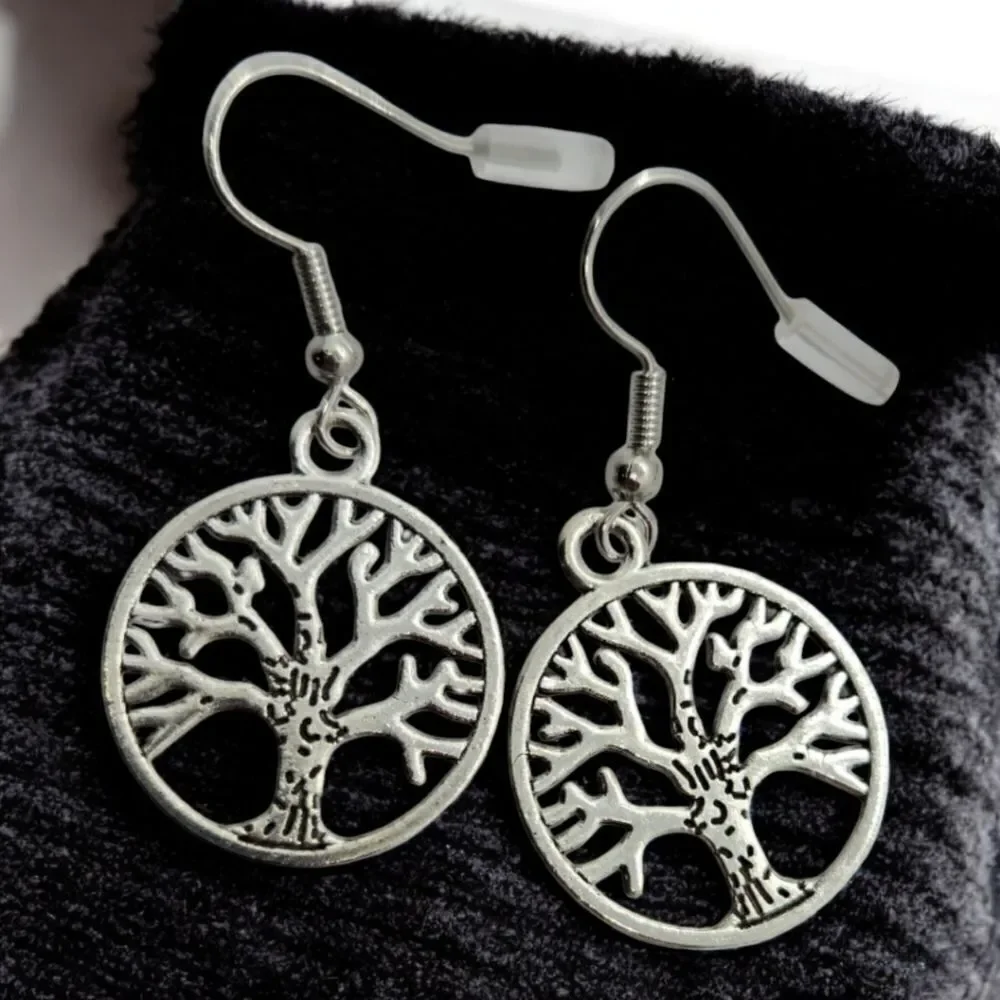 Tree of Life Nature Circle Earrings Boho Simple Jewelry Family Roots Dangle Drop